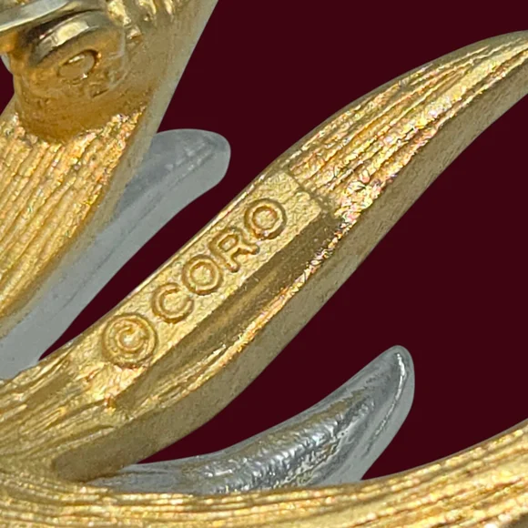 MCM Vintage Coro Chrysanthemum Starburst Floral Brooch Gold Silver Rhinestones - Picture 8 of 9